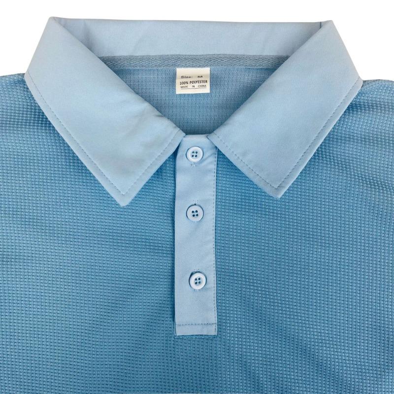 Men Waffle Knit Long Sleeve Polo Shirt Casual Button Up Solid Color Slim Fit Top