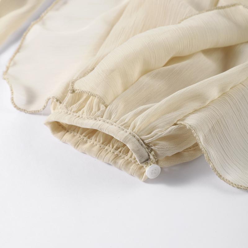 Chic Chiffon Ruffled Shirt Women Elegant Loose V-neck Long Sleeve Shirts Female 2025 Spring Vacation Street Lady Blouse Tops