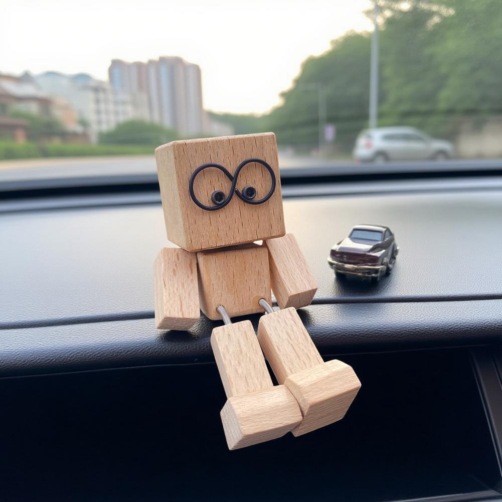 1/2PCS Funny Shaking Wooden Man Figurine Dashboard Ornament,Shaking Feet Wooden Doll With Magnetic Expressions Car Decoration
