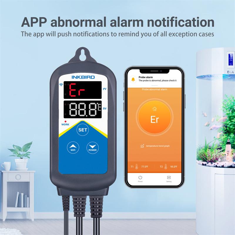 INKBIRD ITC-306A-WiFi Контроллер температуры аквариума с двумя розетками, термометр, уведомления в приложении для аквариума, террариума