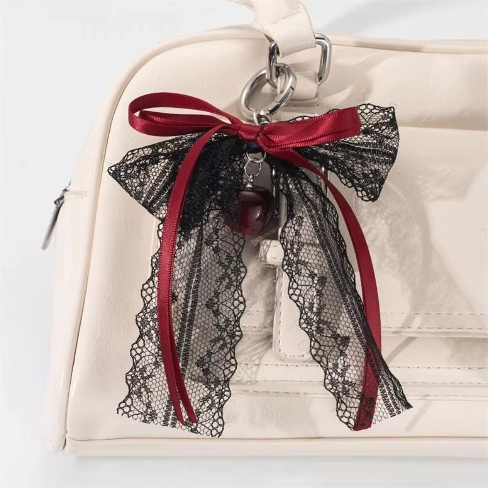 Red Ribbon Pendant Keychain Star Cherry Pendant Exquisite Lace Bow Keychain Holiday Gift
