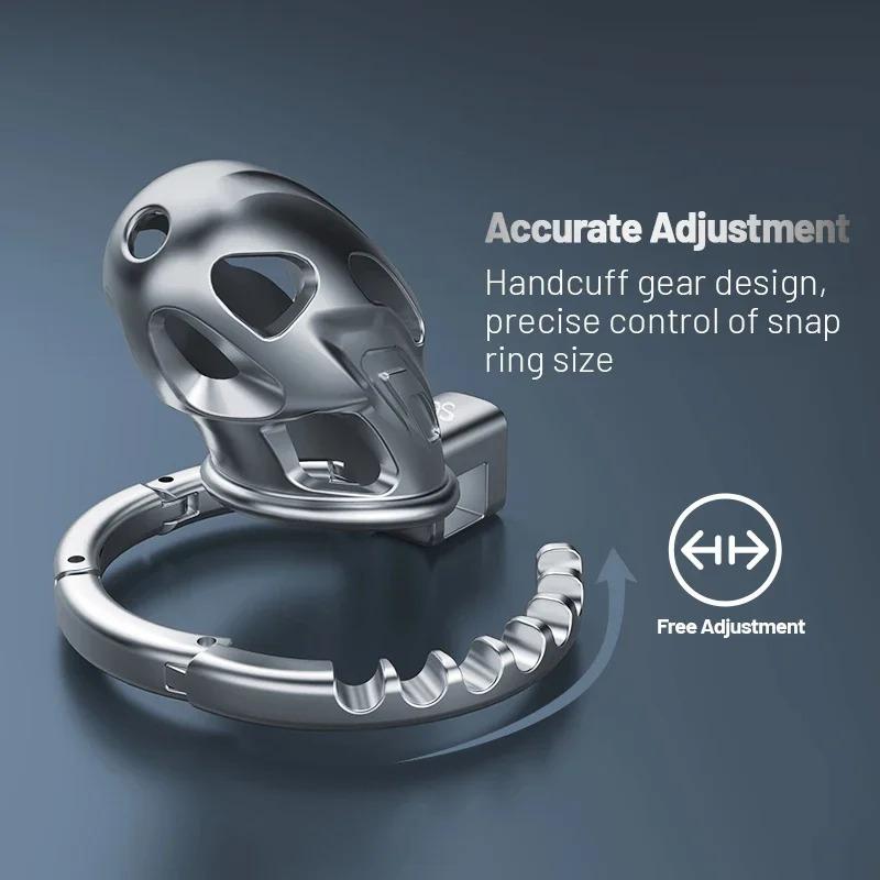 Male Chastity Cage Metal CB Cock Cage with One-Piece Adjustable 8 Sizes & Invisible Lock bdSM Penis Urethra Lock Adult Sex Toys