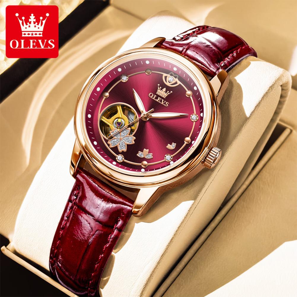 OLEVS Automatic Watches for Woman Luxury Brand Original Mechanical Watch Hollow Diamond Exquisite Dial Dress Bracelet Watch 6732