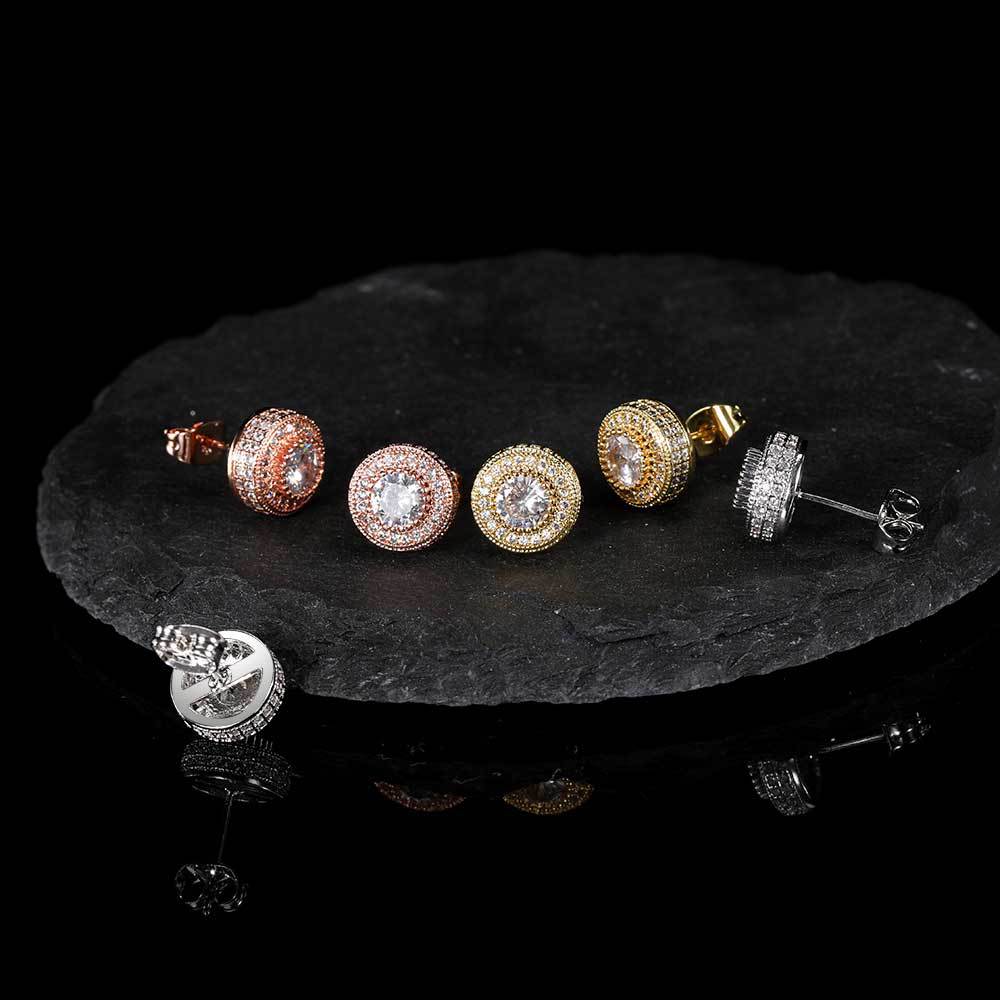 Round Full Zircon Hip-Hop Earrings High-End Niche Jewelry 925 Silver Needle Men's Earrings