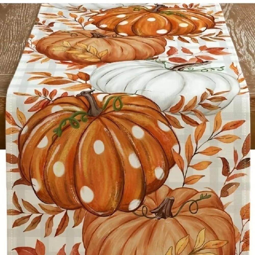 Autumn Leaf Polka Dot Pumpkin Table Runner Charming Design Harvest Festival Decor Home Decor