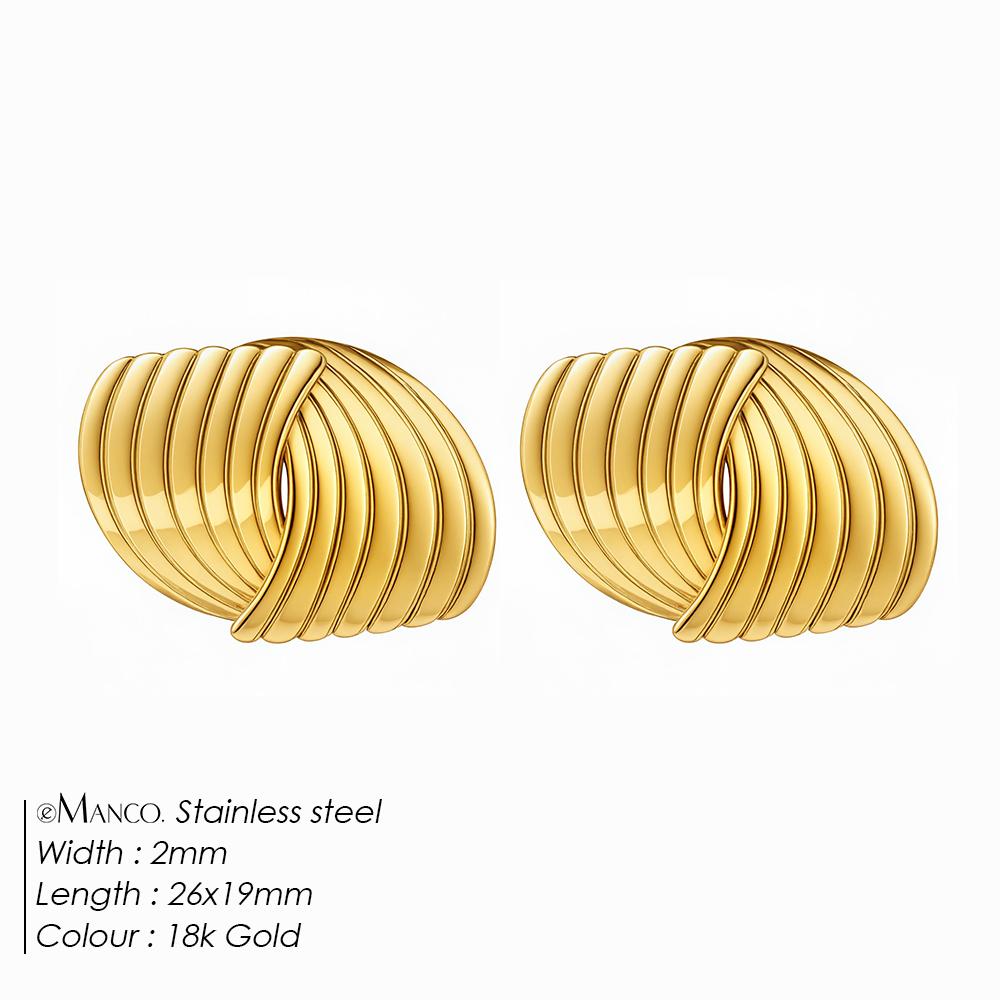 EManco Gold Color Stainless Steel Hoop Earrings Office/Career Style Geometric Shapes Textures Women's Engagement Daily Wear