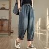 Женские повседневные джинсы, новые винтажные уличные базовые свободные женские брюки-шаровары с высокой талией из денима