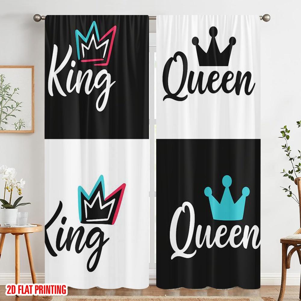 2pcs,2D plane printing Print Curtains Crown of King and Queen4 100% Polyester (without rod) Festive Ldeal for Living Room and