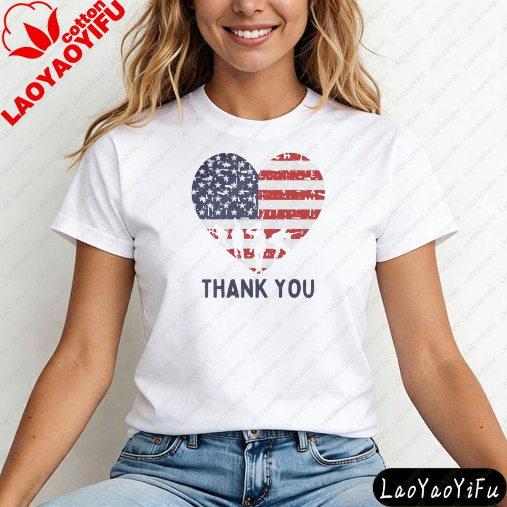 Memorial Day Shirt Thank You Shir Patriotic American Flag Tops Women Shortsleeved Clothes Army Tees Heart Memorial Day Tops