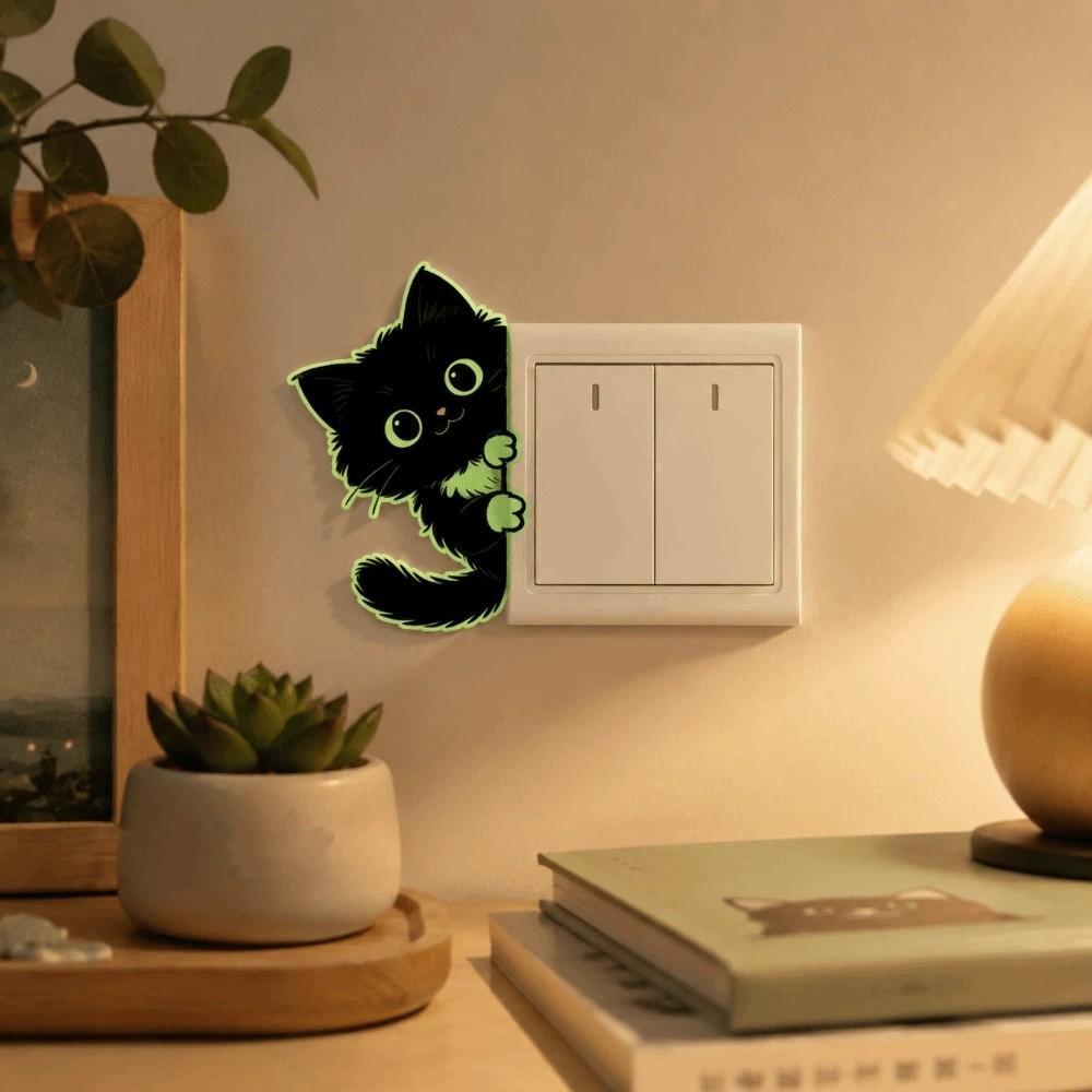 Self-Adhesive Luminous Cat Wall Decals PVC Cat Switch Stickers Glowing Cat Stickers Living Room