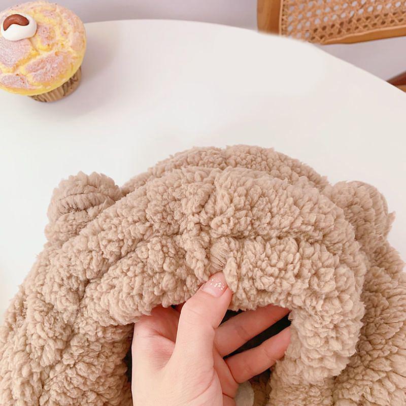 Women Cute Bear Ear Beanies Hat Kawaii Winter Warm Thick Fleece Bobble Hat Fluffy Fuzzy Hats Scarf Caps