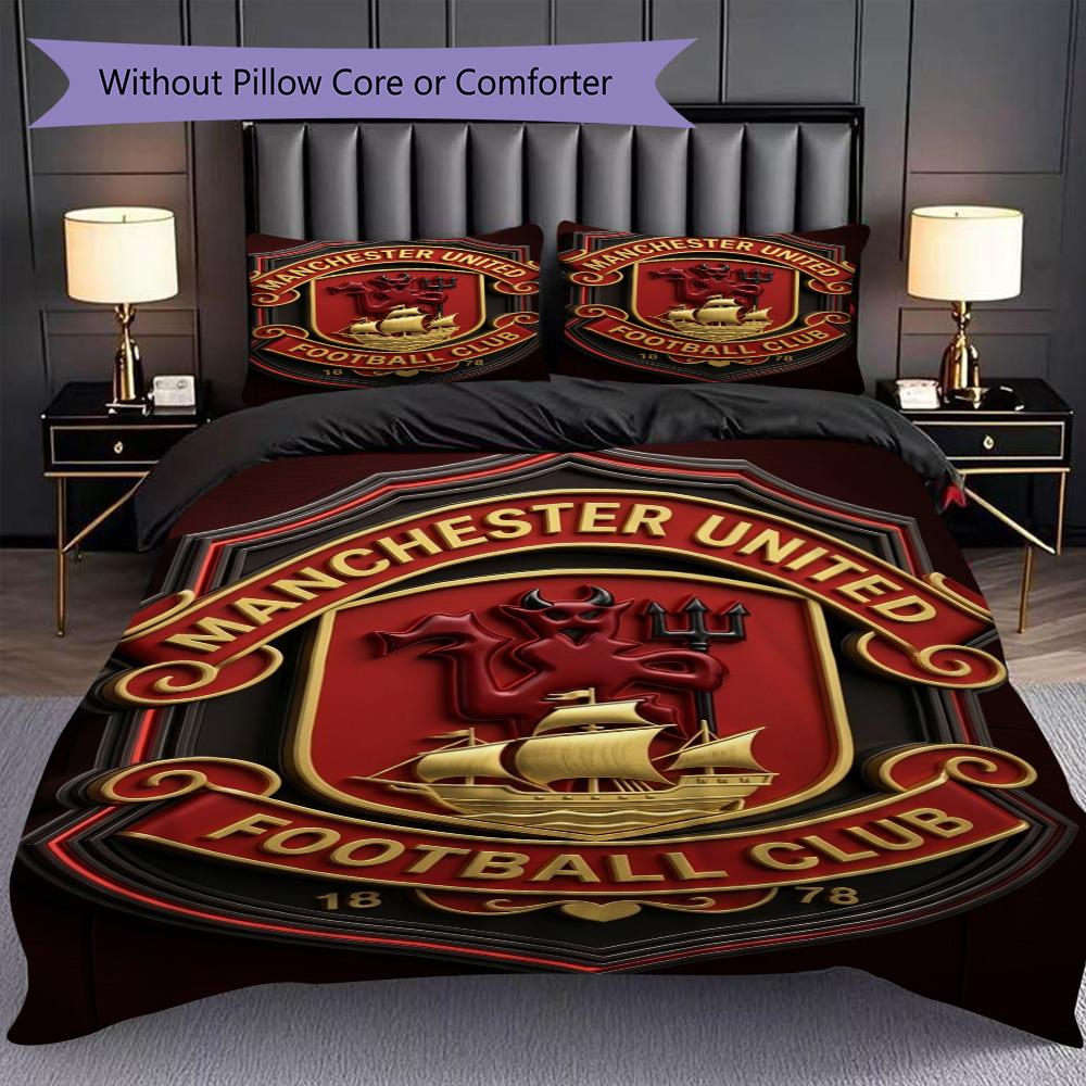 Manchester Heritage Emblem Three-piece set (1 * duvet cover + 2 * pillowcase, without core) 2D Flat Duvet cover and pillowcase Christmas birthday gift