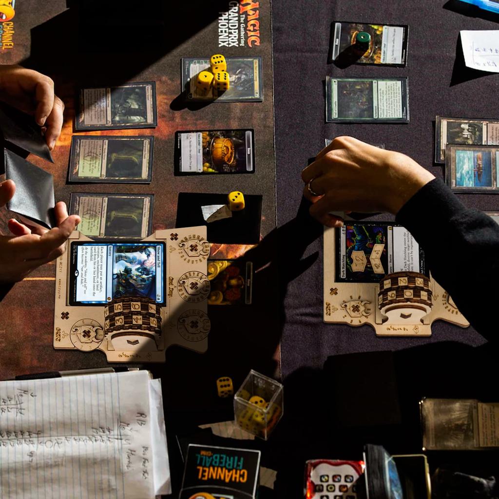 Commander EDH Command Zone Tray with Life Counter, Wooden, Compatible with Magic the Gathering (MTG)