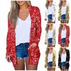 Women's Fashion Casual Christmas Print Medium Length  Cardigan Jacket Coat