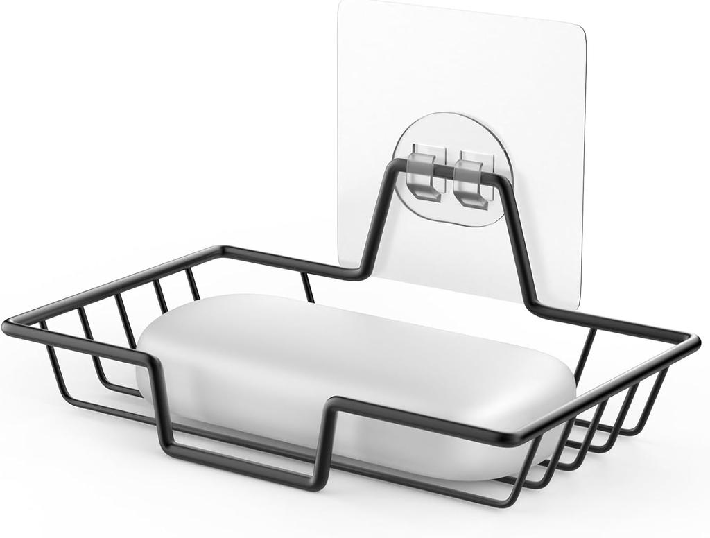 Soap Dish Holder, 304 Rustproof Stainless Steel Soap Holder, Wall Mounted Soap Dish for Kitchen Sponge Holder, Bathroom, Black