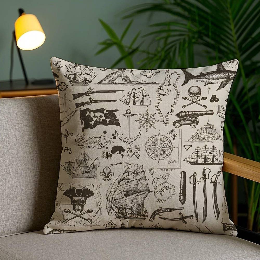 Ocean Blue Compass with Anchor Pillow Case Anti-dustmite Pillowcase Invisible zipper silky short plush Sofa cushion cover