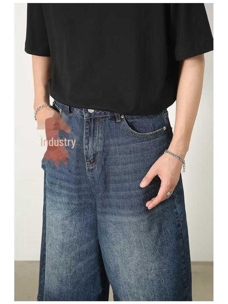 Мужские темно-синие джинсовые шорты с широкими штанинами 7-Point