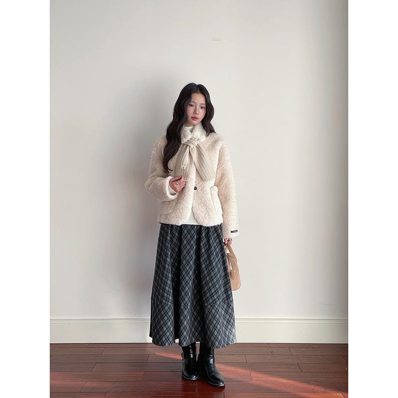 Positano Plaid Pom Pom Midi Skirt - Women's Winter Skirt S3052F