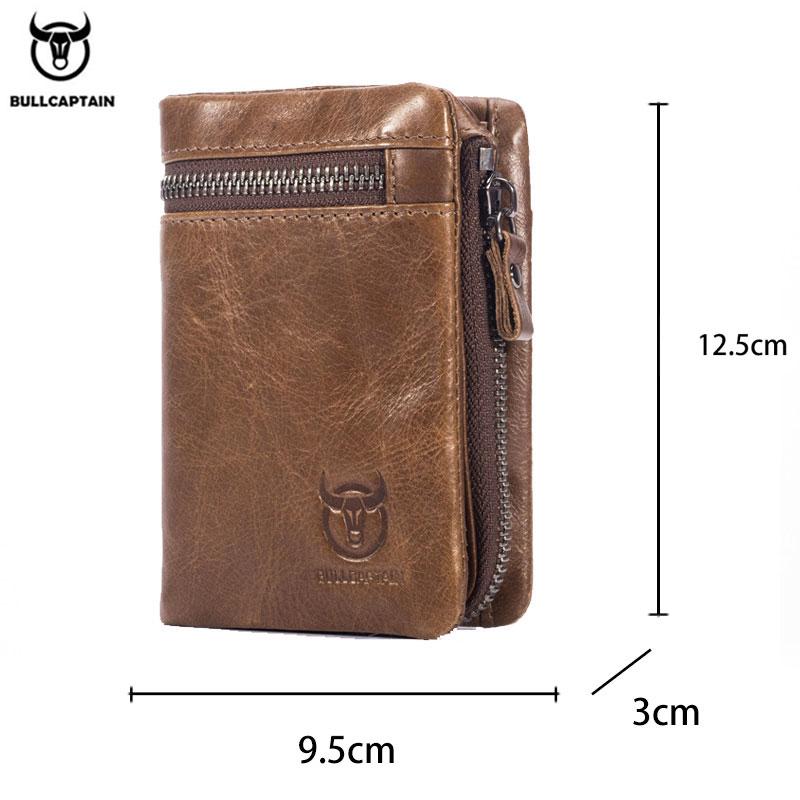 BULLCAPTAIN Короткий кошелек на молнии с тройной пряжкой, мужской кошелек из коровьей кожи, кошелек для монет, сумка для денег, держатель для визитных карточек, RFID-держатель