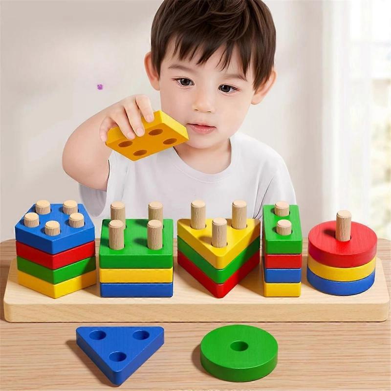 Geometric Column Toys Shape Matching Building Blocks Early Childhood Educational and Enlightenment Teaching Aids B