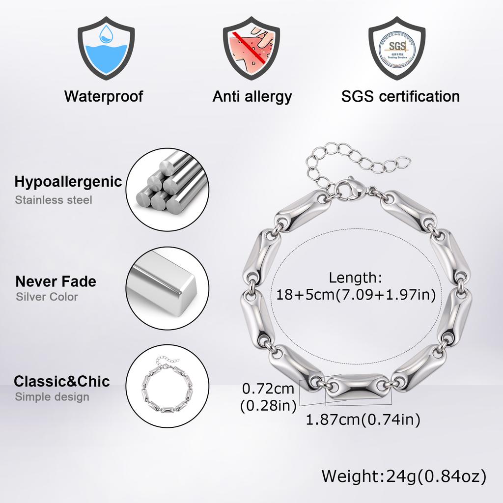 Мужской Chain Bracelet в стиле Rock Punk, Не тускнеющий браслет из нержавеющей стали с металлическими бусинами, Подарок в стиле Hip Hop