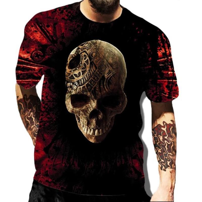 Skull Printed Men's T-shirt Horror Style Summer 3D Short Sleeved Trend Personalized Men's Clothing New Round Neck Men's T-shirts