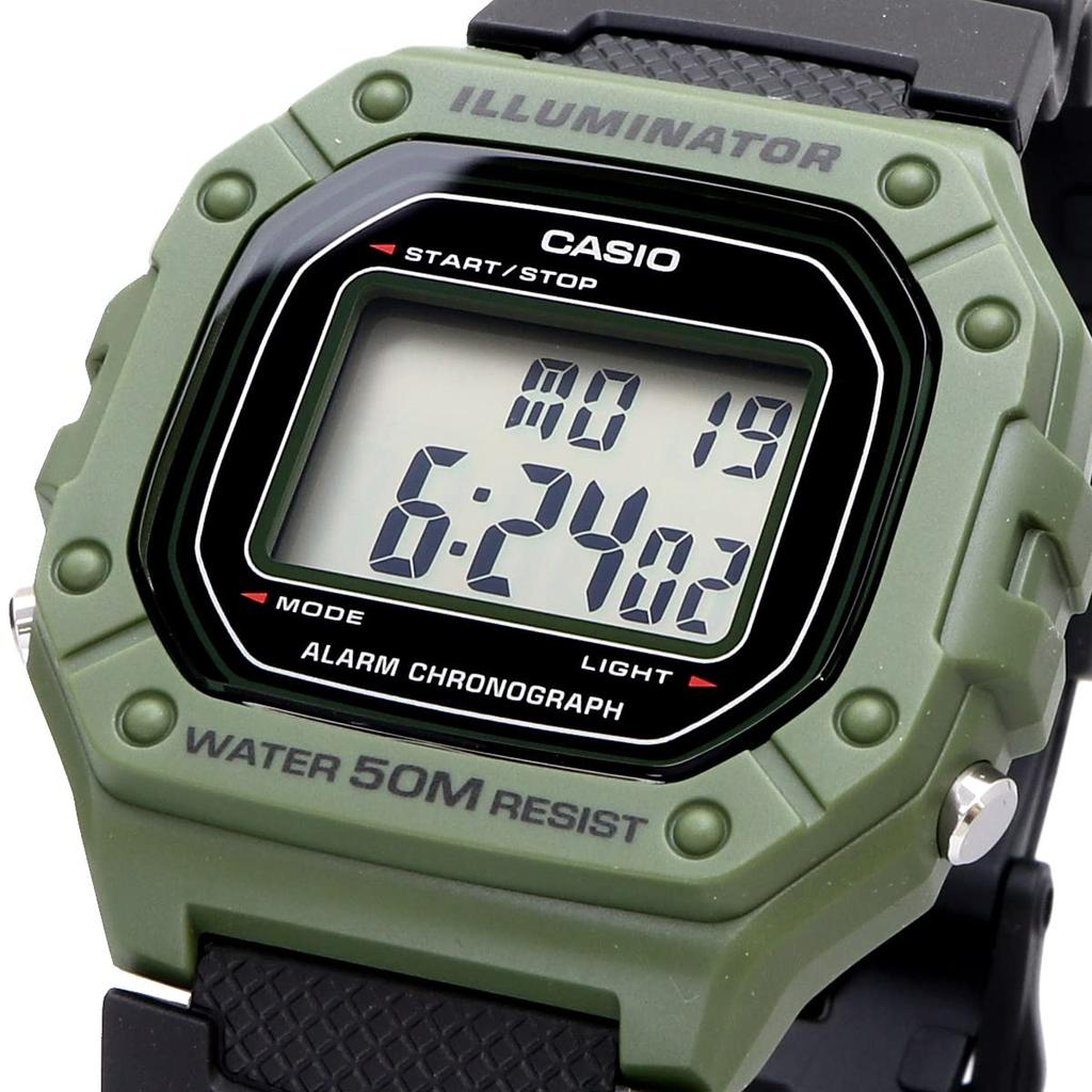 Casio СТАНДАРТНЫЕ ЦИФРОВЫЕ W-218H-3A Наручные часы для мужчин и женщин, Доступные, Хаки, Черные [Параллельный импорт]