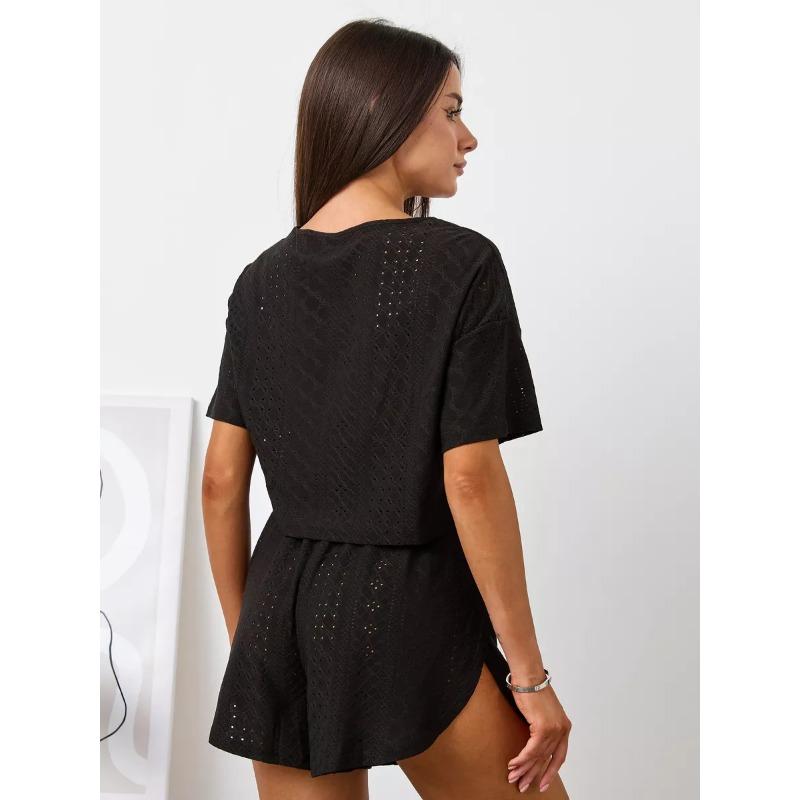 Европейский и американский трансграничный весенне-летний новый женский топ + шорты, комплект из двух предметов