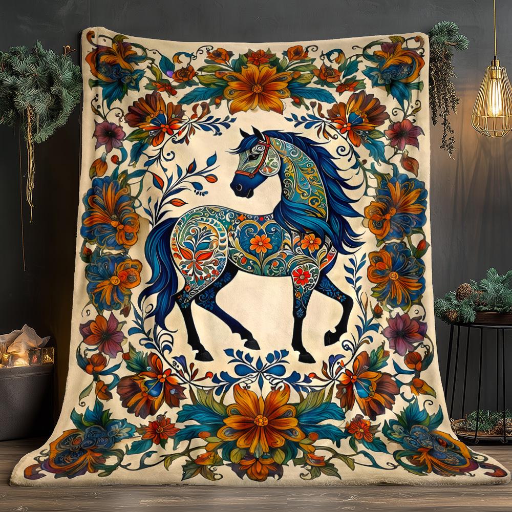 Custom Horse Blanket Floral Mandala Ethnic Pattern Design Personalized Name Fleece Throw All Season Soft Warm Bedding Home Decor