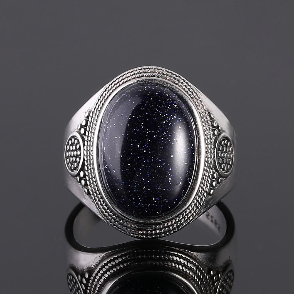 Серебряное кольцо S925 для женщин Овальное Круглое Каплевидное Натуральный Синий Песчаник Кольцо Подарок В форме Солнца Ретро Роскошное Тонкое Ювелирное изделие