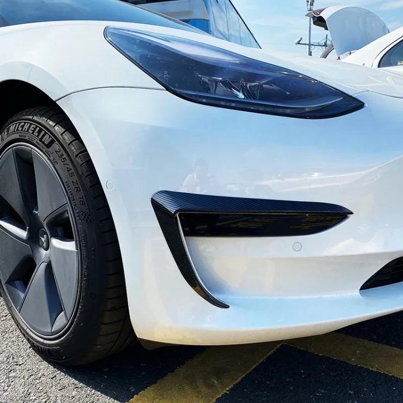 PDJN7 Front Bumper Cover Wind Knife for Tesla Model Y 2017-2024 ABS Glossy Black Fog Lamp Trim Carbon Look Blade Trim Light Eyebrow