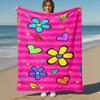 1pc flowers hearts Outdoor Flannel Blanket Soft Warm All-Season Throw for Sofa Bed Car Camping Office, Cozy Gift Idea1301S