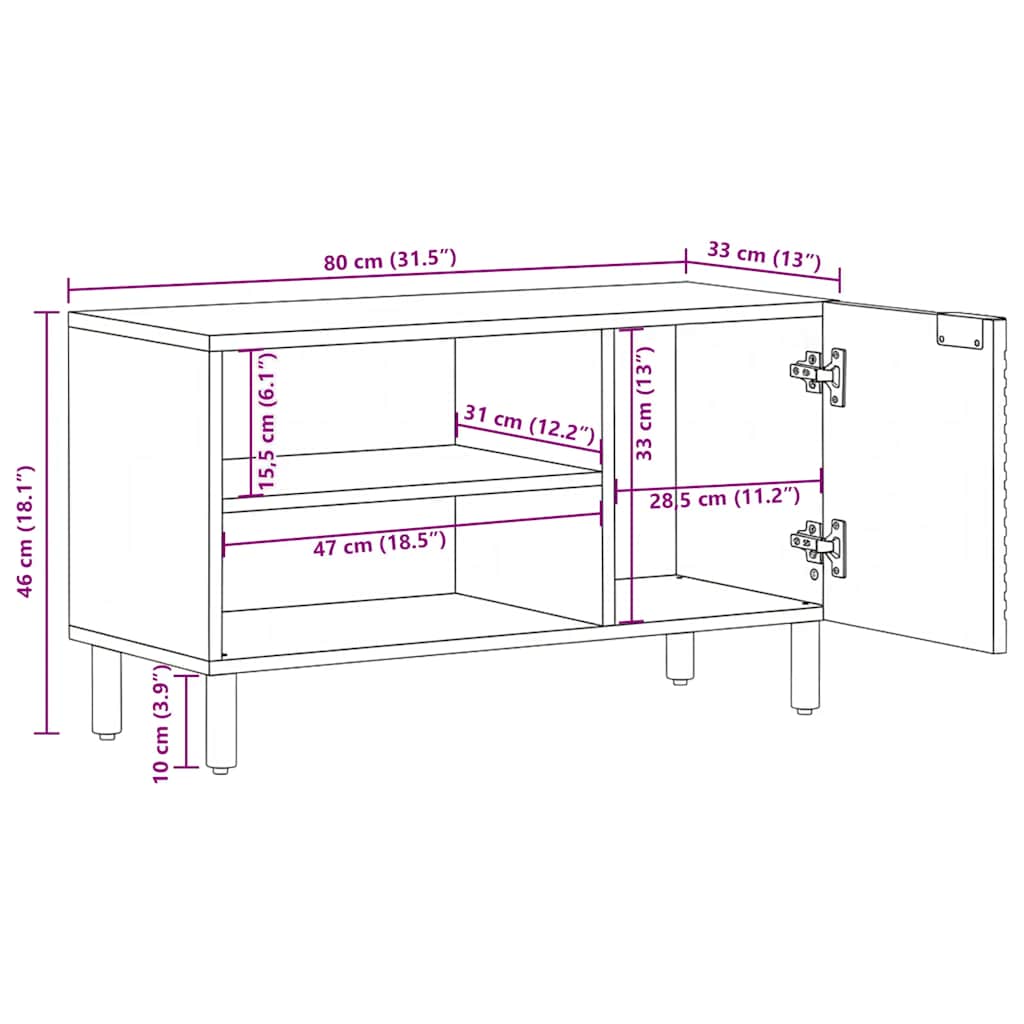 TV Stand in Brown 80 x 31.5 x 46 cm Solid Mango Wood