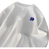 Dingfengbaoluo Port Style Long Sleeve T-Shirt Men Autumn Lazy Letter Embroidery Crew Neck Loose Casual Top 02JR White 5XL