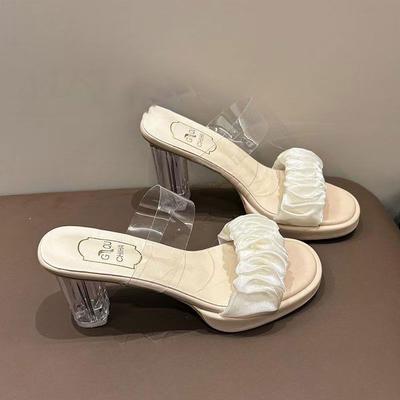 2025 осень и зима новая прозрачная обувь на высоком каблуке хрустальные французские нишевые сандалии сказочные премиальные крутые шлепанцы