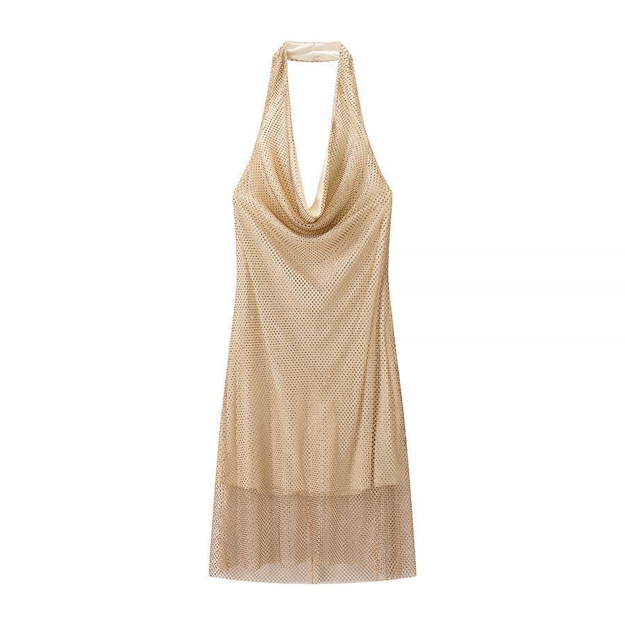 Европейское и американское сексуальное платье-бандо без рукавов с открытой спиной и стразами