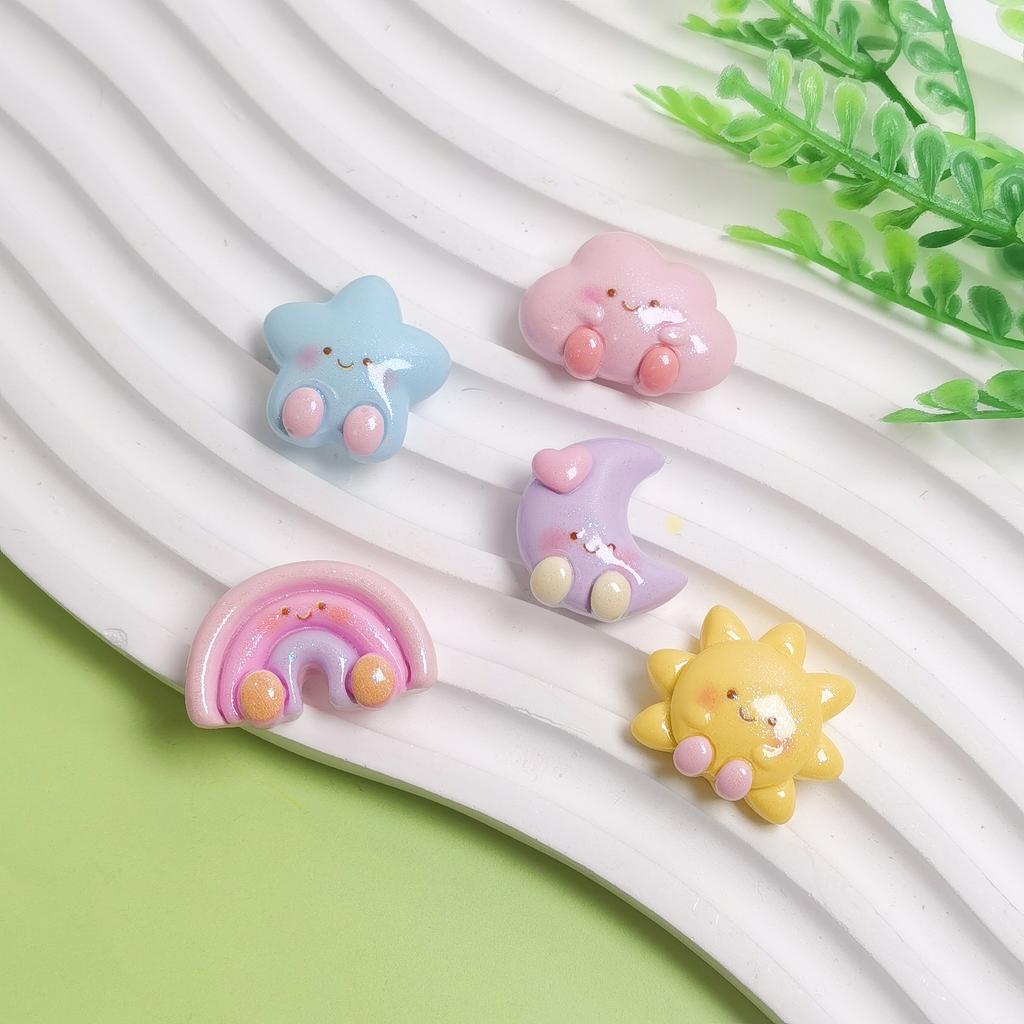 100pcs Cartoon Rainbow Star Cloud Moon Flatback Stone Figurine Resin Cabochons Scrapbooking Supplies DIY Jewelry Hairpin Craft