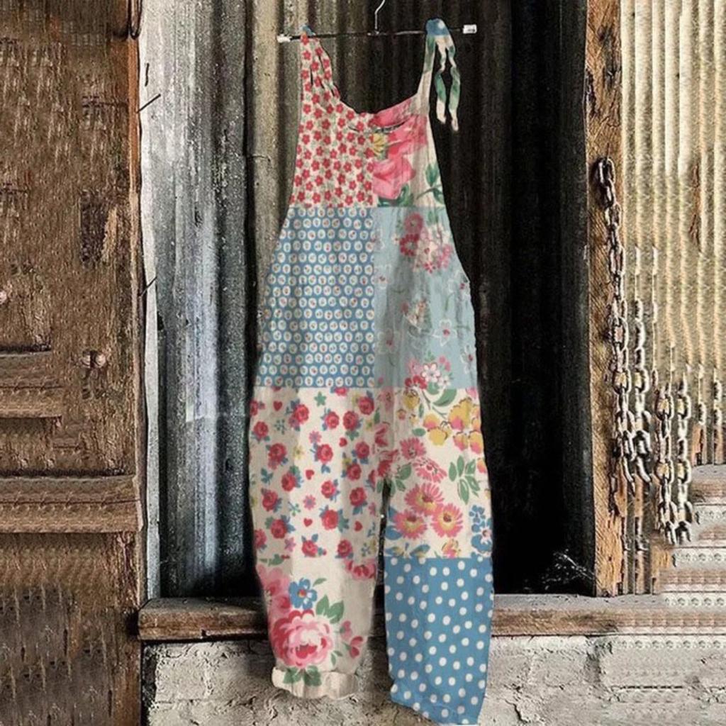 VIONA Suspenders Jumpsuits Women Print One Piece Pocket Overalls Sling Long Pants Casual Loose High Waist Rompers Y2k Streetwear