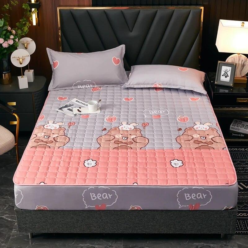 Стеганый наматрасник с принтом, сплошной цвет, эластичная лента, фиксированная простыня, модное постельное белье (Нет наволочки) Встроенный лист