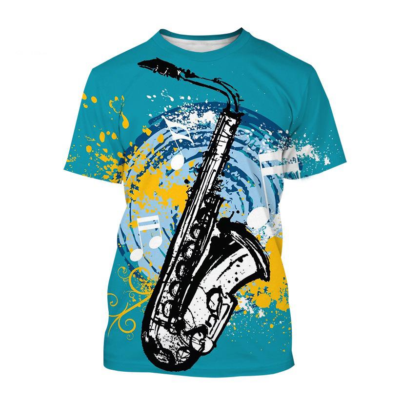 Saxophone Series 3D Printed Men's Casual Short Sleeved T-shirt Sportwear Men T-shirts