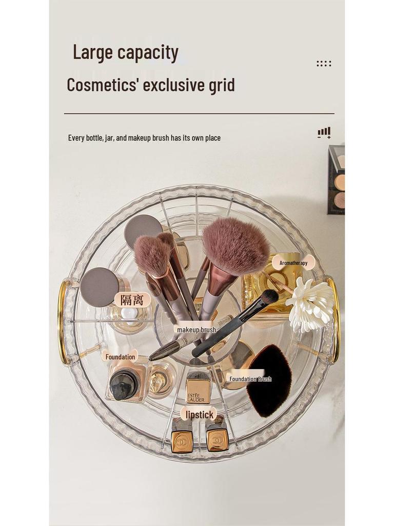 Rotating Vanity Organizer: Multifunctional Cosmetic Shelf for Lipsticks & Brushes