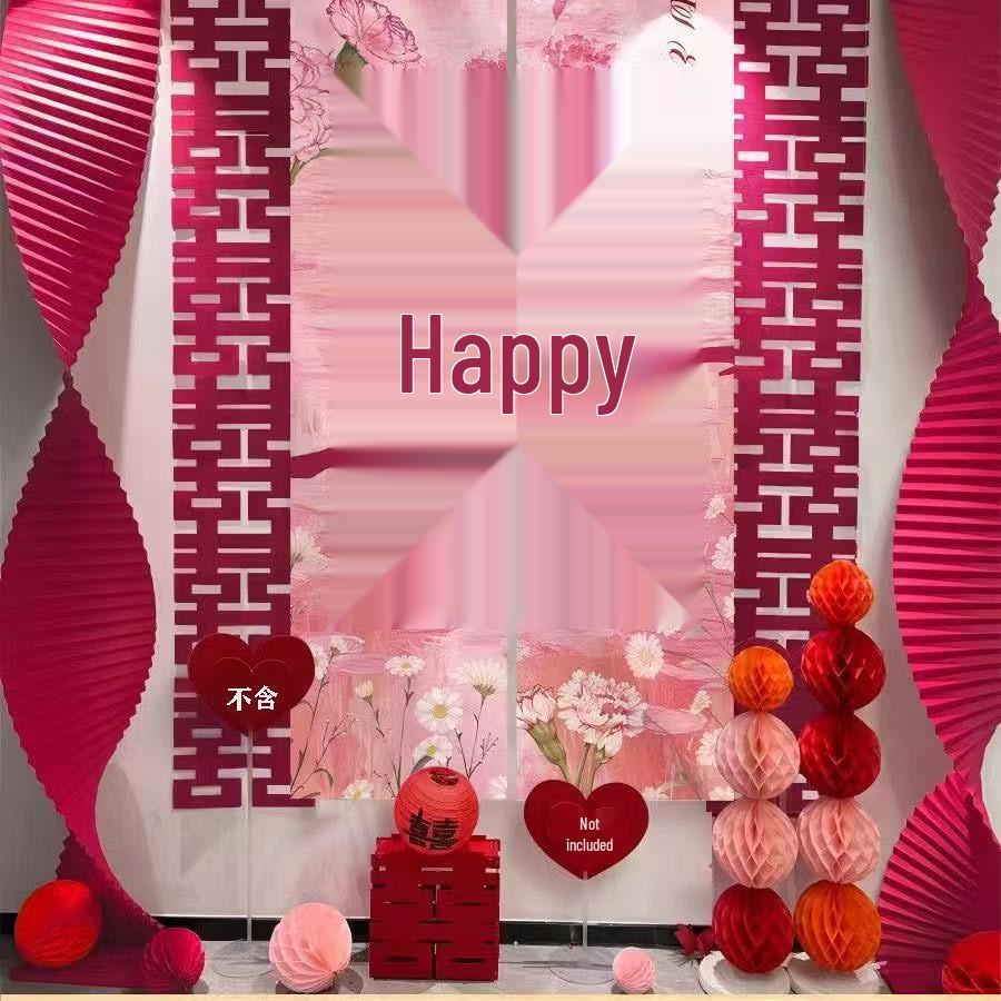 Wedding Ceremony Hanging Cloth Banner Set - Double Happiness Backdrop & Room Decor