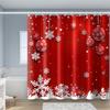 Christmas Red Background Snowflake Ball Print Shower Curtain, High Quality Polyester Fabric with Hooks