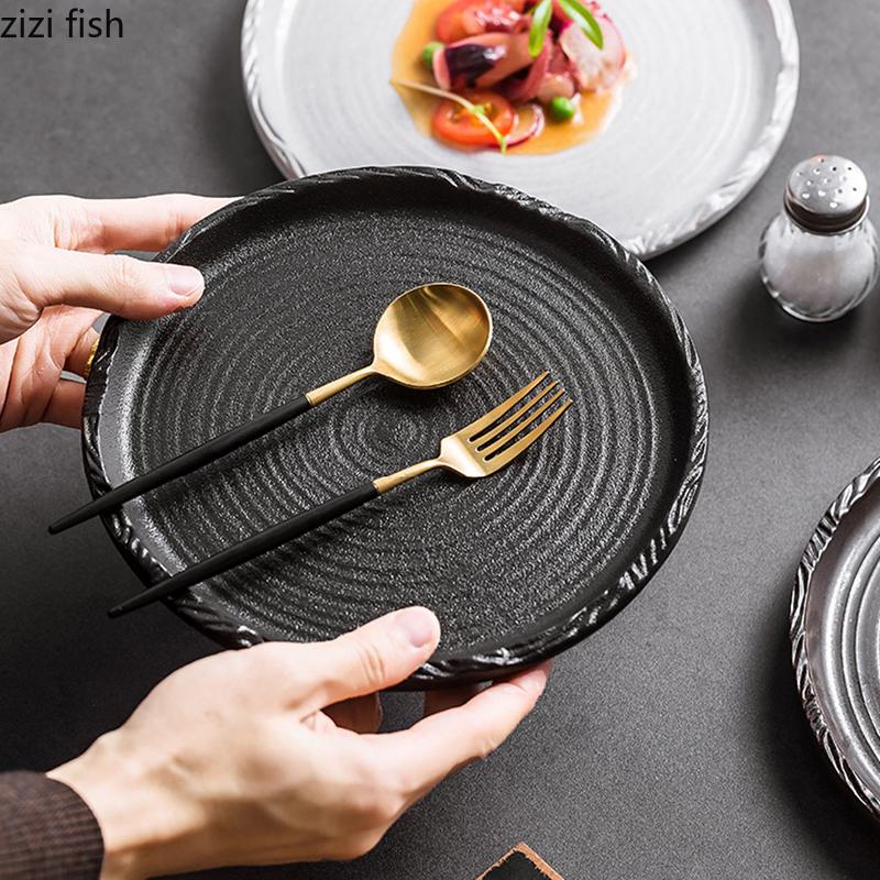 Creative Threaded Ceramic Flat Plate Restaurant Steak Plate Pasta Plate Dessert Plates Molecular Cooking Specialty Tableware