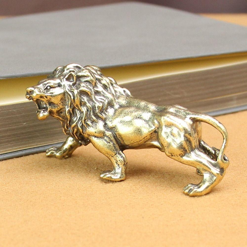 Creative Pure Copper Lion Statue Copperware Lion Shape Brass Lion Sculpture Small Antique Lion Ornaments Tea Pet