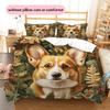 Corgi and plants Pattern Bedding Home Decoration Birthday Gift (1 * duvet cover + 2 * pillowcase, without core)