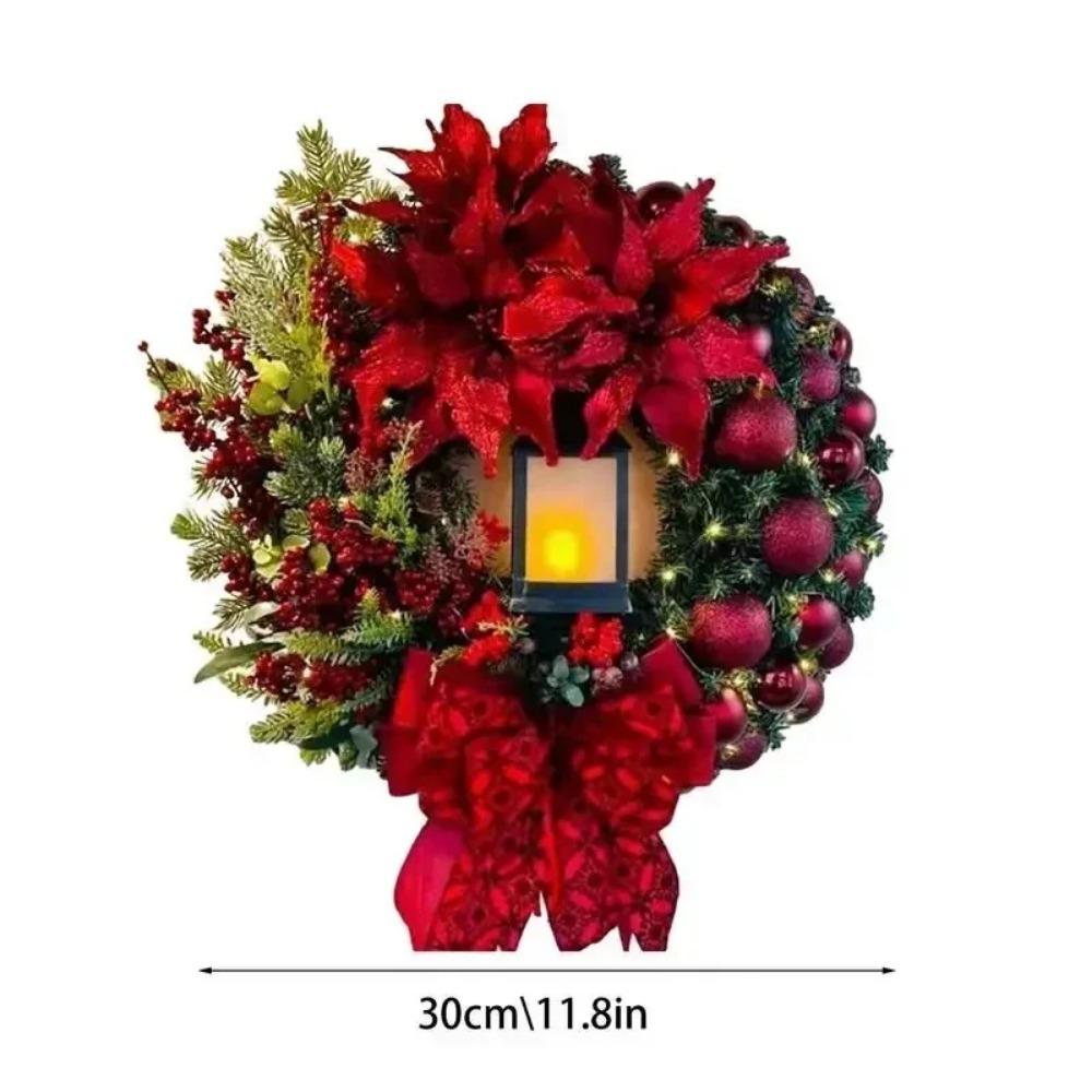 Christmas Wreath for Front Door, Christmas Winter Home Decoration Wreath with Lights for Front Door Window Wall Navidad Decor