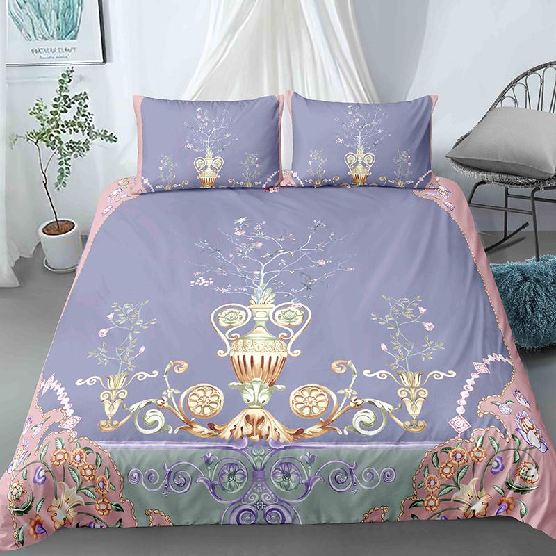 Floral Pattern Printed Polyester Duvet Cover Set Flowers Quilt Cover Double Full Queen King Size Bedding Set with Pillowcase