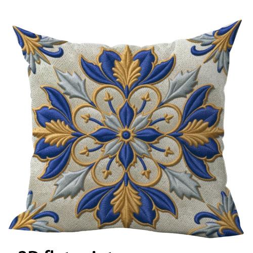 1/4Pcs Exquisite Blue & Gold Patterned Pillowcases Sofa Bed Cushion Cover Home Bedroom Decoration, 2D Flat Printing