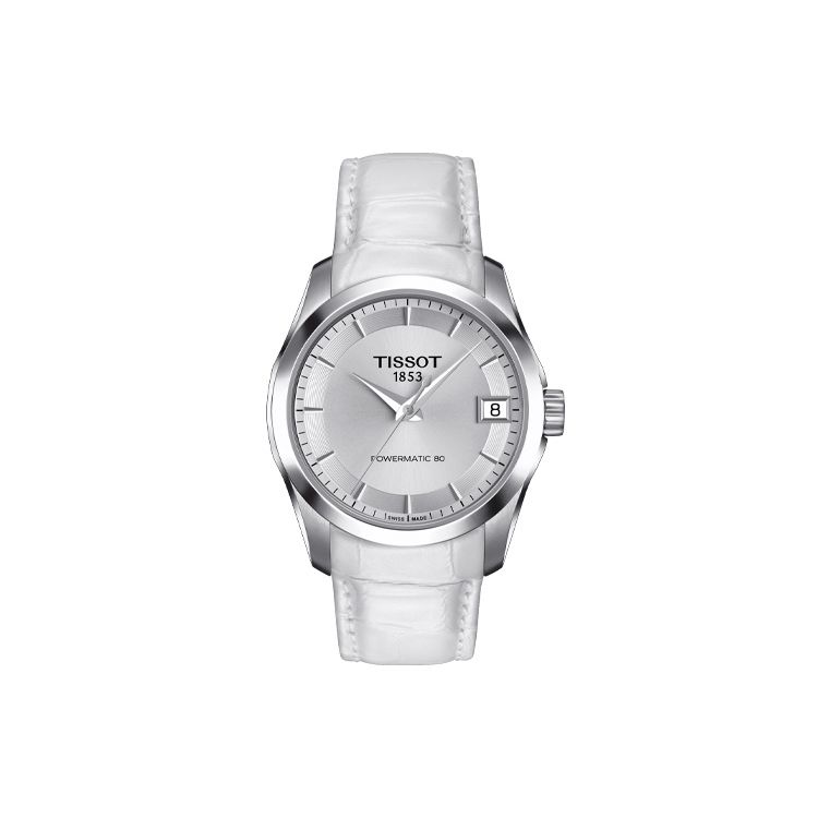 Tissot Kutu Series Mechanical Movement Simple Calendar Casual Watch Women watches White Steel Leather T0352071603100